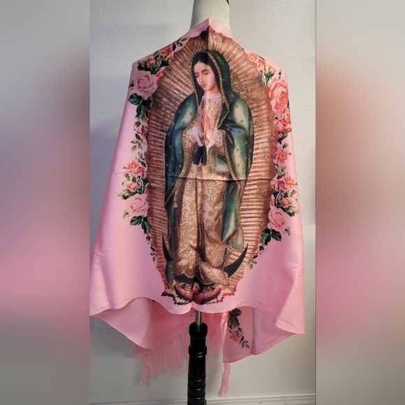 Virgen de Guadalupe Rebozo,  chal, pashmina, shawl, wrap pink - Picture 2 of 5